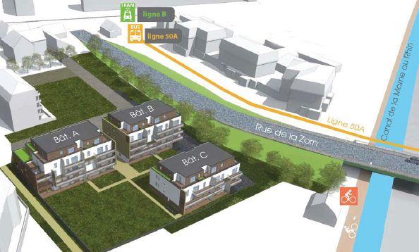 Plan de situation les Berges du Canal à Bischheim