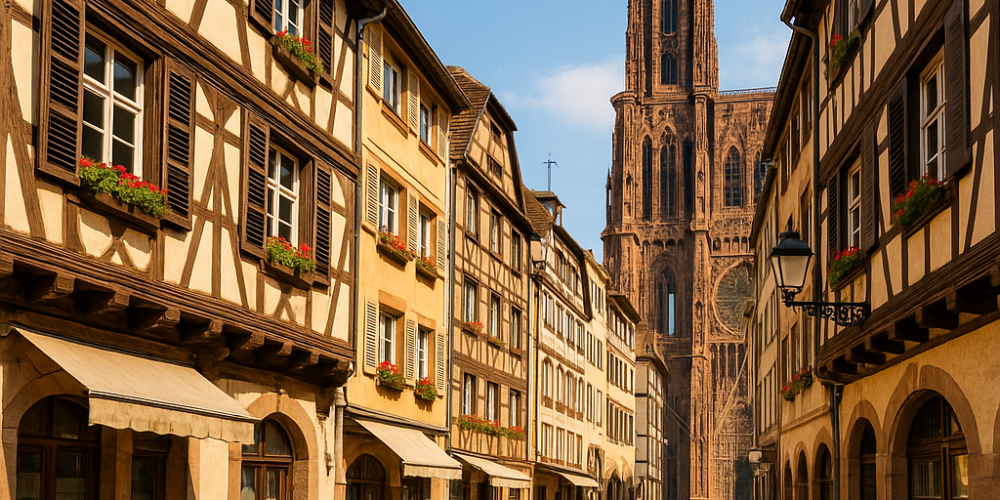 rue dans la ville de Strasbourg avec des colombages